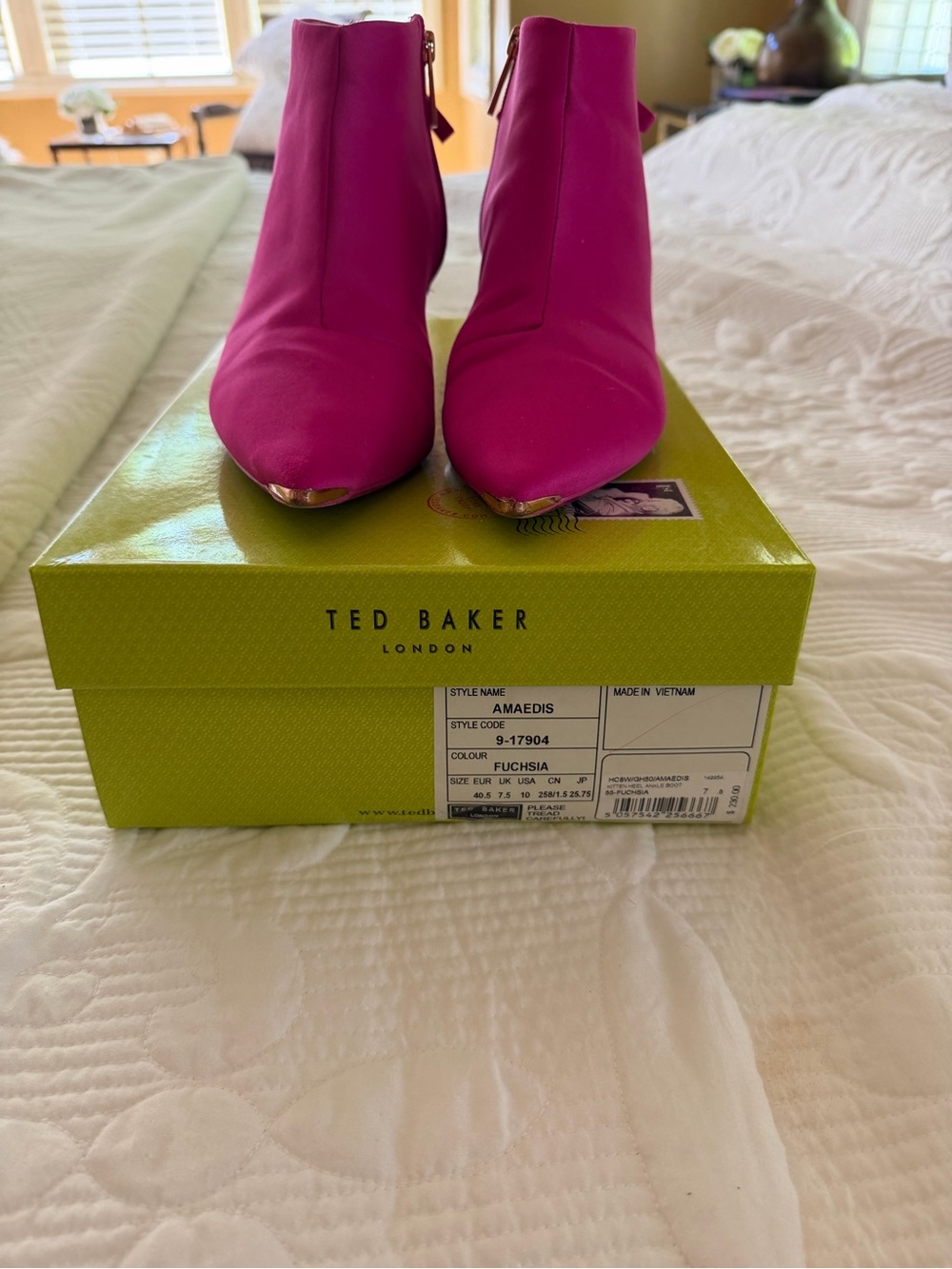 Ted Baker Fuchsia Pointed Toe Ankle Boots with Gold Cap